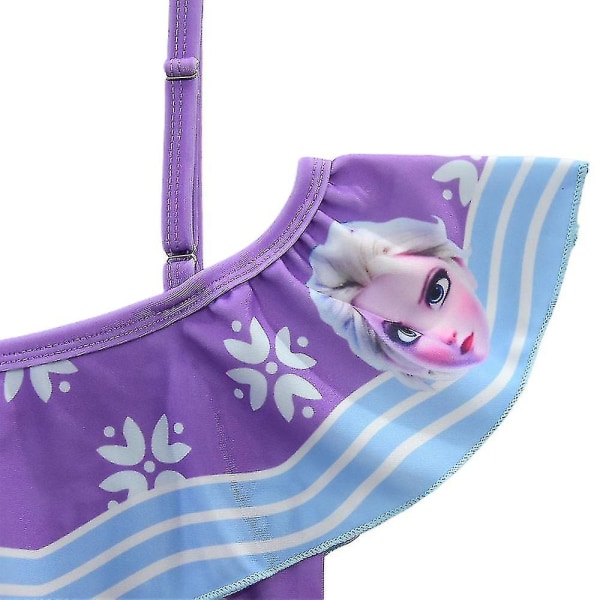 Frozen Elsa Anna Badkläder Barn Flickor Ruffle Cold Shoulder Toppar Kjol Bikini Set Baddräkt Purple 4-5 Years