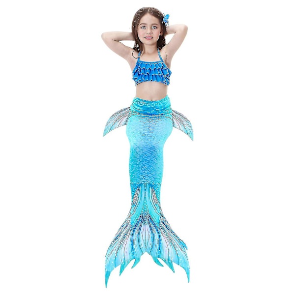 Barn Flickor Mermaid Tail Bikini Set Badkläder Baddräkt Simning Kostnad Inklusive Garland Pannband Färg 13 4-5 år
