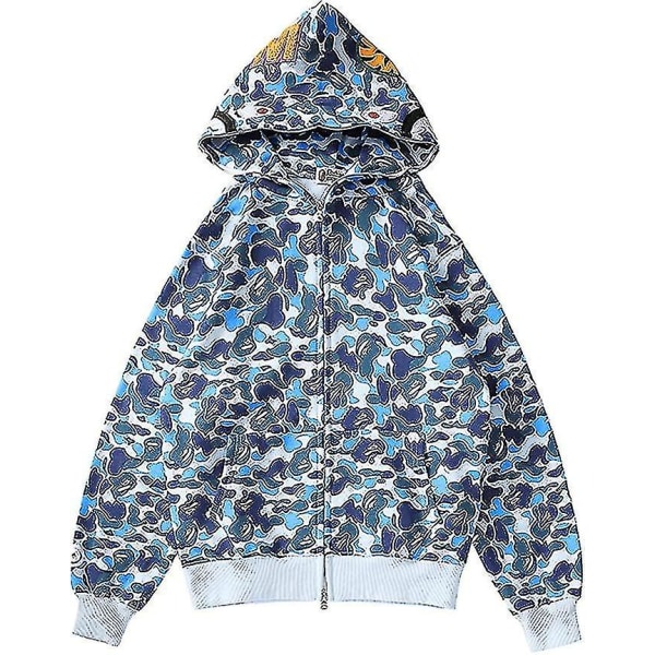 Shark Ape Bape Hoodie Camo Print Polyestertröja Casual Loose Zip Hoodie Jacka För Herr Dam blue L