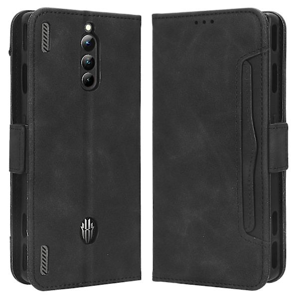 För Zte Nubia Red Magic 8 Pro+ 5g / Red Magic 8 Pro 5g Flera kortplatser Telefonfodral Cover Pu Läder Phone case Black
