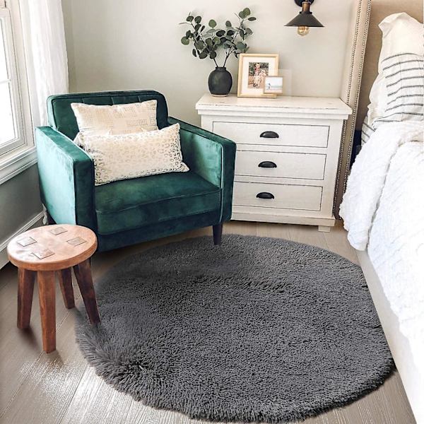 Sunrain Blush rund matta kompatibel med sovrum, fluffig rund matta 4'x4' kompatibel med barn Ro Grey 4*4 Feet