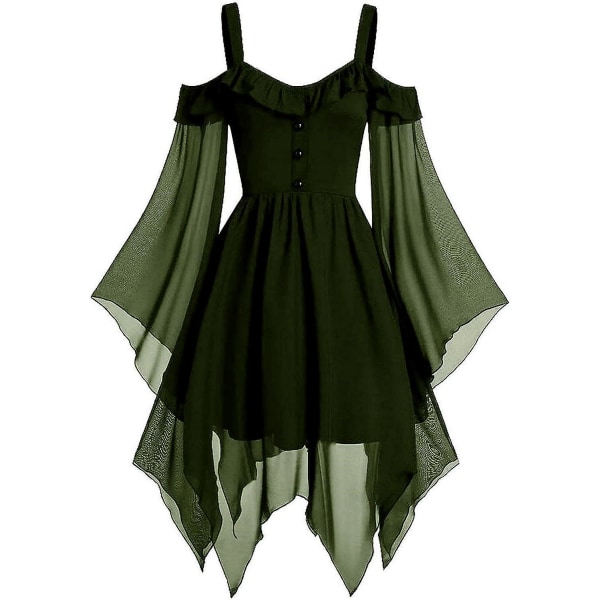Renaissance Faire Costume Kvinnor Sexig Off Shoulder Fairy Dress Plus Size Goth Steampunk Dress Halloween Gothic Dress Green 3X-Large
