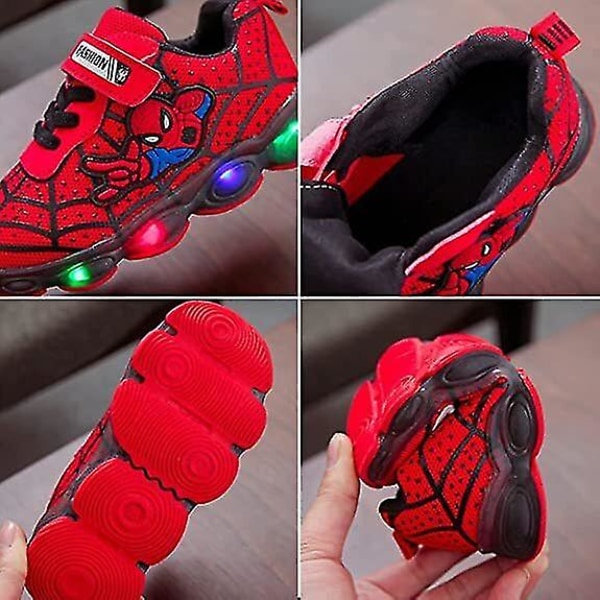 Barn Sportskor Spiderman Lighted Sneakers Barn Led Luminous Skor För Pojkar Black 26