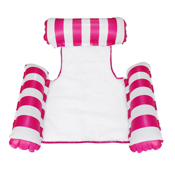 Fällbar poolvattenstol uppblåsbar hängmatta strandlounge stolar sjö utomhus PVC mjuk nylonnät flytande säng rose red A4