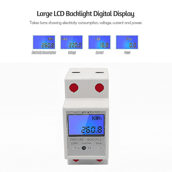 Enfas Din-rail energimätare 5-80a 220v 50hz elektronisk kwh-mätare med LCD-bakgrundsbelysning Digital display Ddm15sd Hy null none