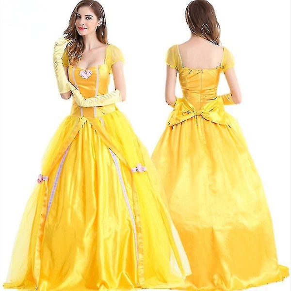 Disney Halloween kostym Belle Princess Dress Vuxen Beauty And Beast Anime Belle Dress Cosplay Performance Kvinnor Födelsedagspresenter Kb Dress AND Gloves L