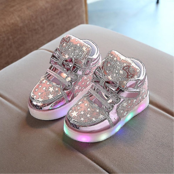 Lysande skor Blinkande andningsbara sneakers Ljusstarka casual skor för barn Silver 24
