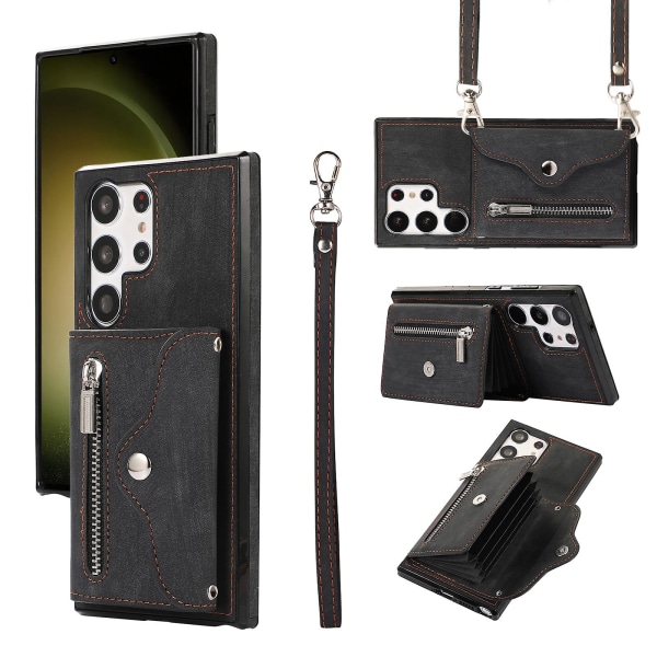 Stativskal för Samsung Galaxy S23 Ultra Rfid Blockerande kortväska Phone case Pu Läder+tpu cover Black
