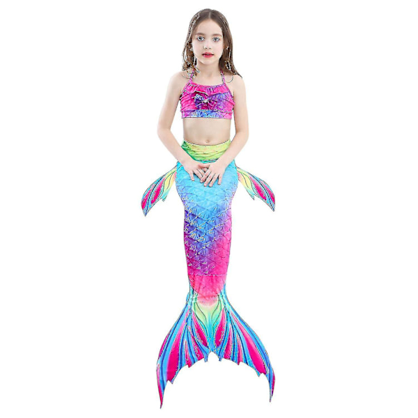 Barn Flickor Mermaid Tail Bikini Set Badkläder Baddräkt Simning Kostnad Inklusive Garland Pannband Färg 11 4-5 år