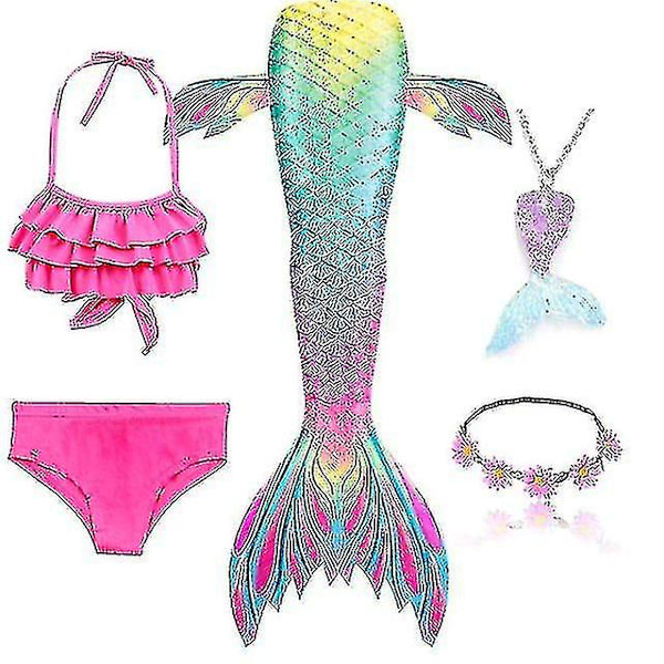 5 st/set Flickor Sjöjungfru Stjärt Baddräkt Barn Sjöjungfru Ariel Cosplay Kostym Fantasy Strand Bikini Set 2 110