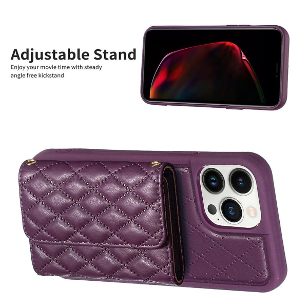 Bf23-stil för Iphone 13 Pro Max korthållare Läder+tpu case Kickstand Cover Dark Purple