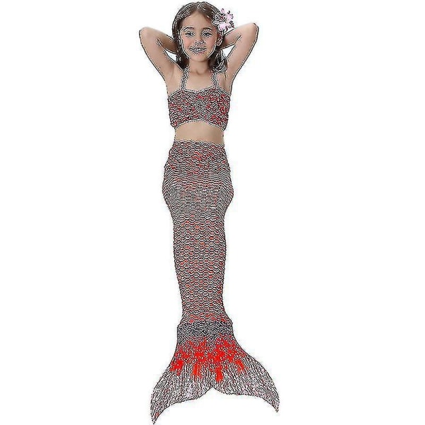 Barn Flickor Mermaid Tail Bikini Set Badkläder Baddräkt Simdräkt Hög kvalitet Red 130