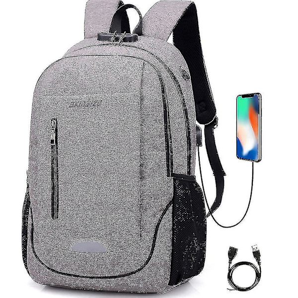 Student Skolväska USB Laddning Resväska Datorryggsäck Dark gray