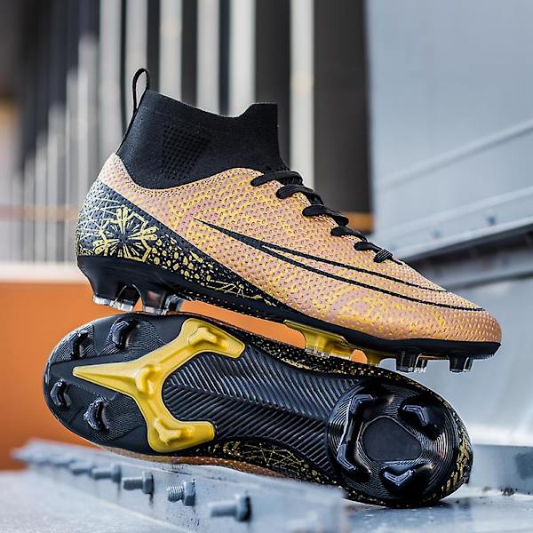 Fotbollsskor för män Halkfria fotbollsskor Klossar Gräs Fotbollssneakers 3A1126A Gold 39