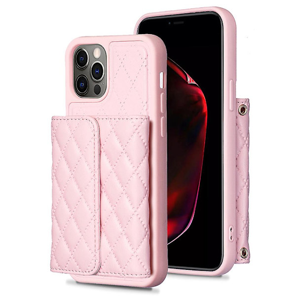 Bf23-stil för Iphone 12/12 Pro -kortplatser Cover Pu-läderbelagd Tpu Kickstand- case Pink