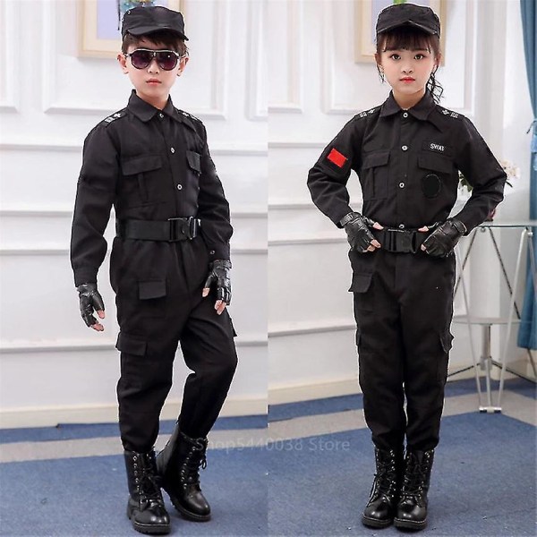 Barn Trafik Special Polis Halloween Karneval Fest Performance Polis Uniform Barn Army Pojkar Cosplay Kostymer 110-160 cm 3pcs set Height 150cm