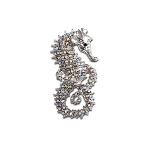Mode Shining Vintage Seahorse Broscher Kristall Strass Brosch Pin Bröstnål Smycken Tillbehör Present för kvinnor Silver none
