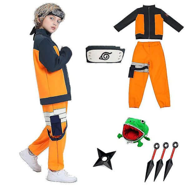 Barn Uzumaki Akatsuki Cosplay Pojkar Flickor Uzumaki Jacka Byxor Pannband Groda Plånbok Barnuniform Kunai Halloween kostym D_y-yvan
