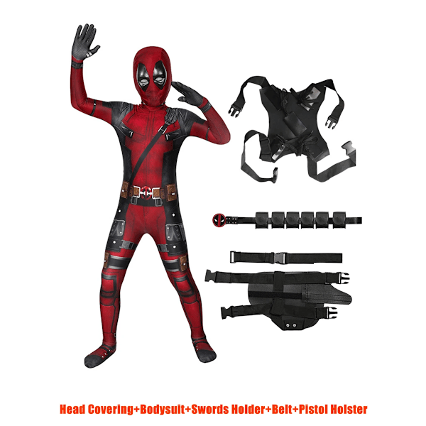 MARVEL Barn Deadpool Cosplay Kostym Vuxna Bodysuit Jumpsuit med Tillbehör Huvudbonad Festkläder Klä Ut Kläder 110(Fit 100-110cm) 5pcs-NEW Design1