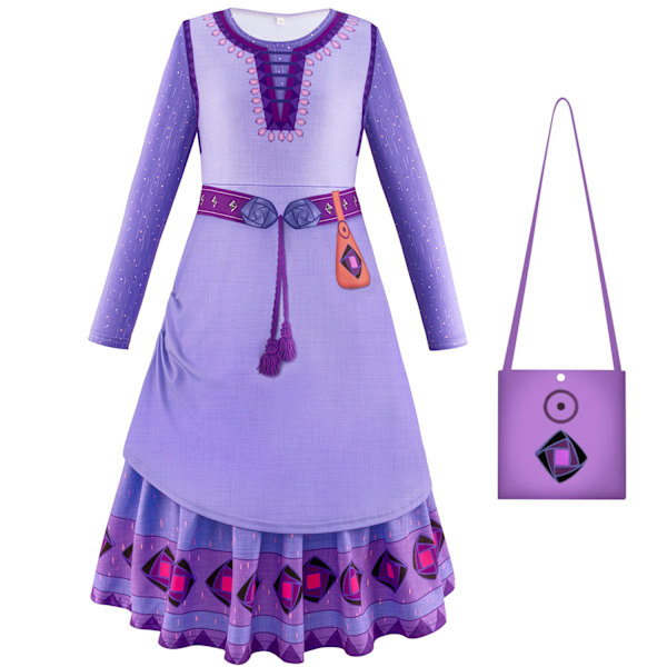 Asha Asha prinsessklänning Star wish cos kläder flickors långärmad klänning festklänning barnens cosplay kläder Asha dress 140cm