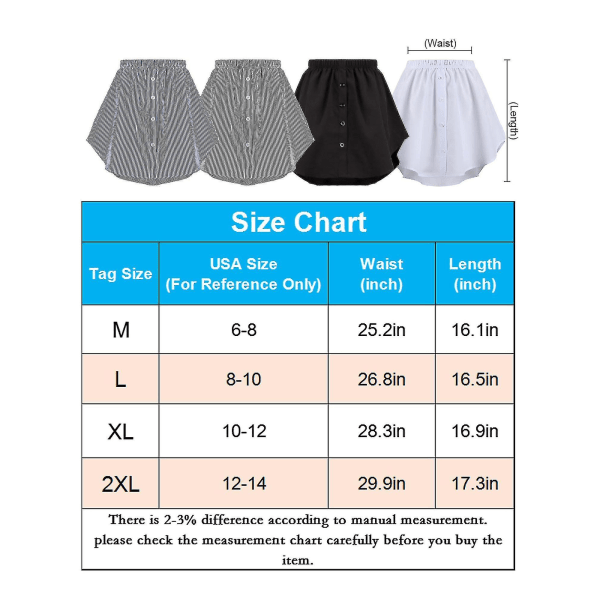4 st skjortextender för kvinnor justerbar lagerfalsk topp nedre svep skjorta halvlång minikjol (flerfärgad, Xl) Black 2XL