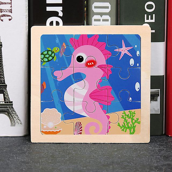 11x11cm Träpussel för barn Tecknad Djurtrafik Tangram Träpusselleksaker Pedagogiska sticksågsleksaker för barn Presenter C Octopus