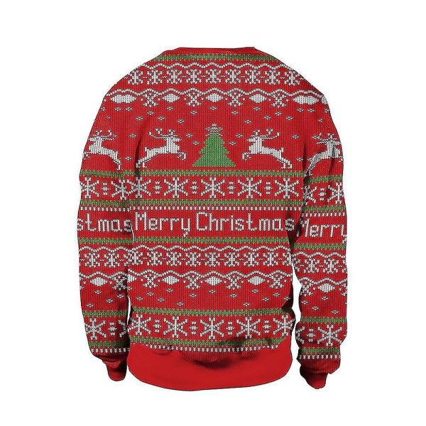 Jultröja Vinter Höst Crew Neck Toppar Sweatshirt Med Ren Santa Printed Merry Christmas XL