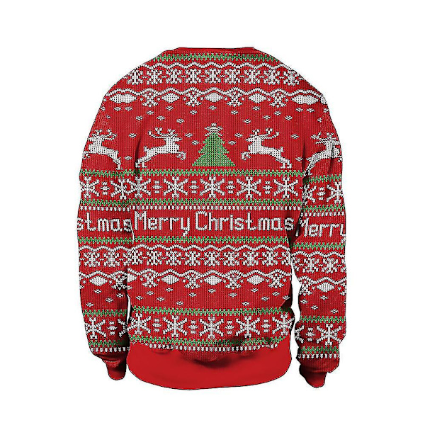 Jultröja Vinter Höst Crew Neck Toppar Sweatshirt Med Ren Santa Printed Merry Christmas XXL