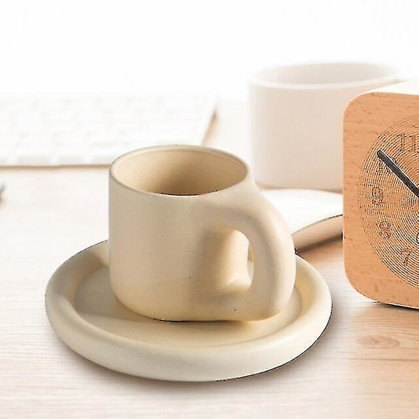 Nordic Mug Knubbig kaffemugg med fat Kalla drycker kopp Lätt att rengöra Diskmaskin Säker kaffekopp fat set för vänner Light Yellow