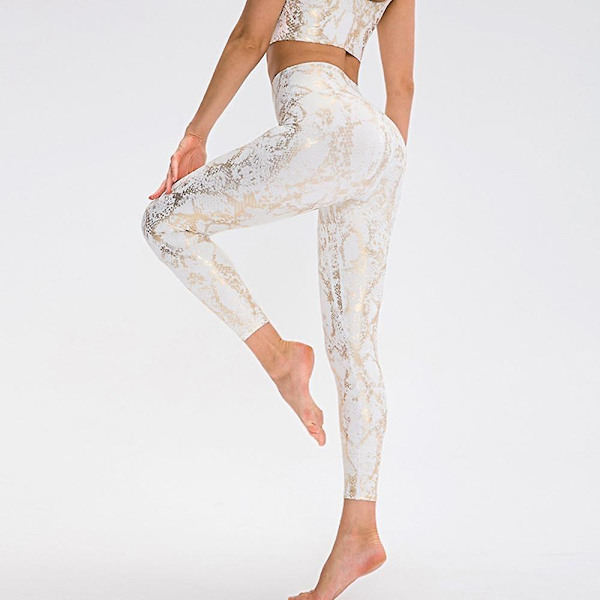 sysy kvinnors hög midja mönster Leggings full längd orm tryck yoga byxor - vit 10/XL