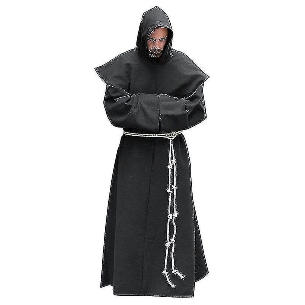 S-5xl Renässansmunk Prästerskap Vana Scapular Friar Dräkt Religiös Helgonklänning Dräkt Män Präst Huva Cowl Halloween Outfit Gray L