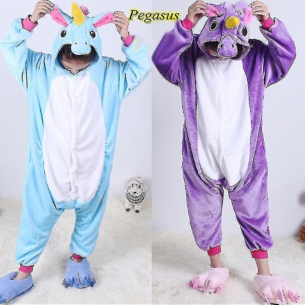 Barn Onesie Flanell Pyjamas Tecknad Djurfigur Kostym Med Huva Vinter Hem Kostym För 140 Rainbow Pegasus