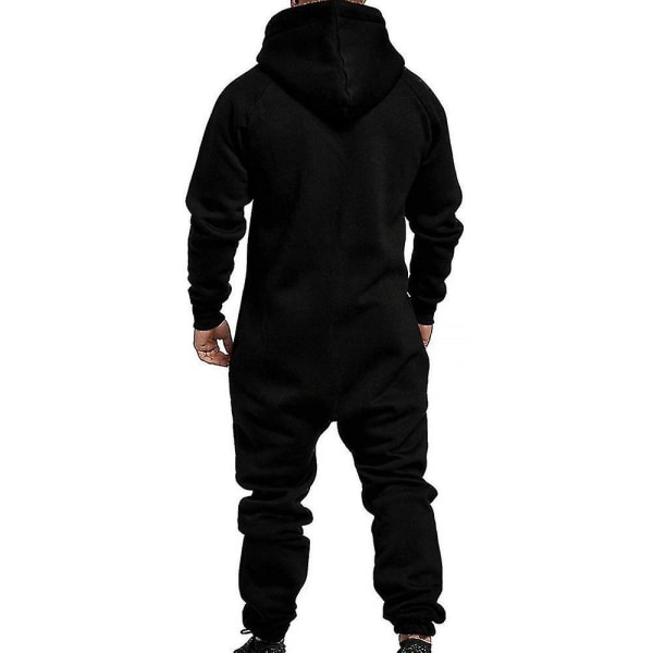 Men Onesie Hoodie Zip Jumpsuit Winter Casual Hooded Romper Playsuit black l