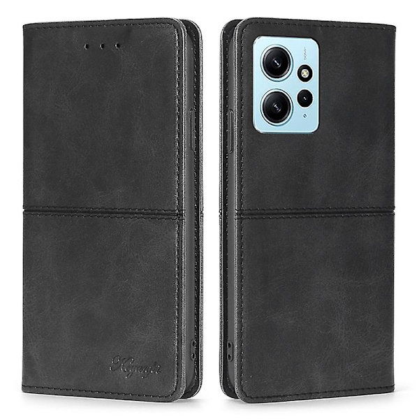 För Xiaomi Redmi Note 12 4g Korthållare Cover Kohud Texture Pu Läderställ Phone case Shell Black