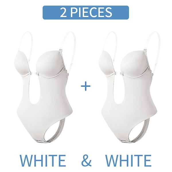 Body Shapewear Djup V-ringad Body Shaper Rygglös U Plunge Thong Shapers Waist trainer Dam Klart band Vadderat Push Up Korsett Z L(36) Two Pieces White