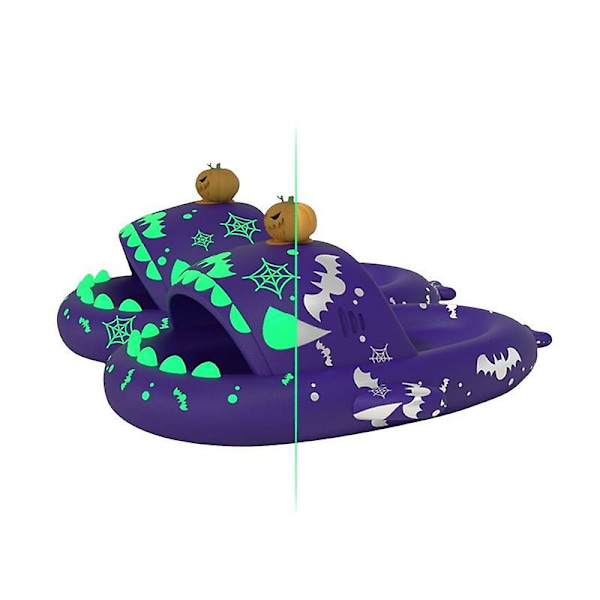 Kvinnor Män Luminous Shark Tofflor Halloween Pumpa Tofflor Xmas Kreativa presenter Husskor Jul Unisex Rutschbanor för hem Purple 40-41