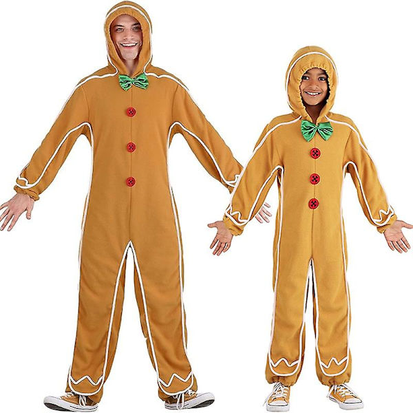 Unisex barn Gingerbread Jumpsuit Jul Carnival Cosplay Vuxen Gingerbread Man Onesie kostym Bästa valet Kid Size XS