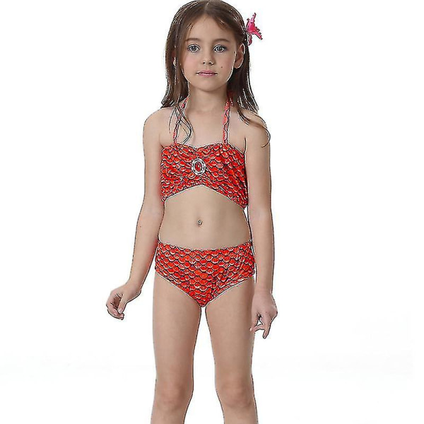 Barn Flickor Mermaid Tail Bikini Set Badkläder Baddräkt Simdräkt F Red 9-10 Years