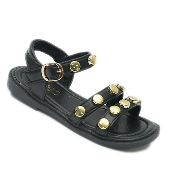 Flickor Öppen Tå Klänning Sandal Casual Strand Flats Ankelrem Sandaler Black EU 23.5