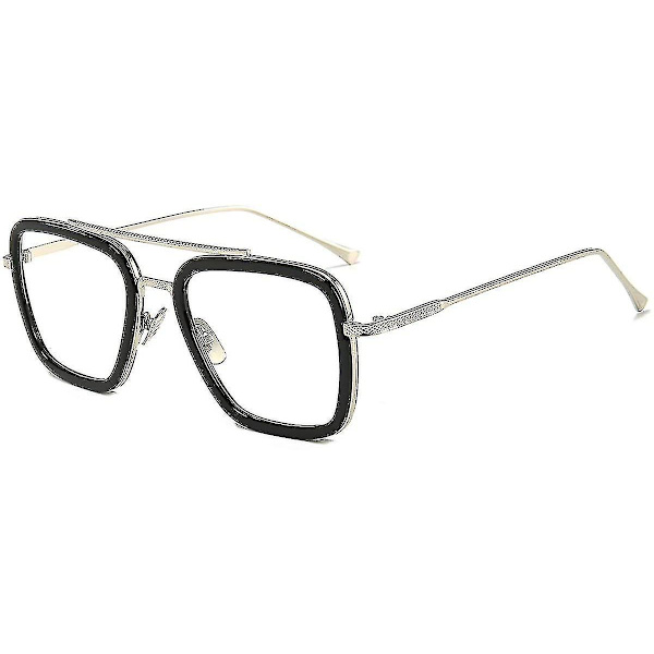 Vintage Aviator Square Solglasögon För Herr Guld Ram Retro Brand Klassiska Tony Stark Solglasögon Silver Frame-Clear Lens none