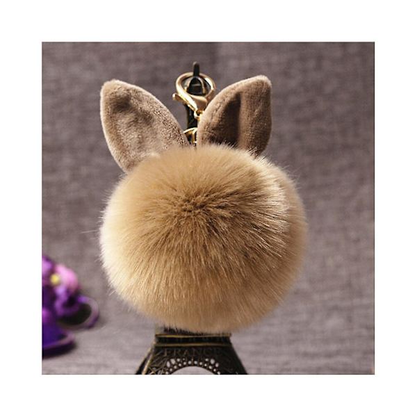 Pom Pom Fur Ball Nyckelring Rabbit Ear Keyring Bag Charm Decoration (khaki) Kaki none