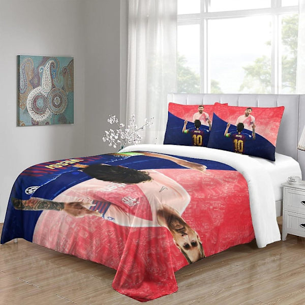 Messi 3D-tryckt sängklädesset, fotbollsstjärnor, påslakanset i mikrofiber, enkel, dubbel, king size Single135x200cm