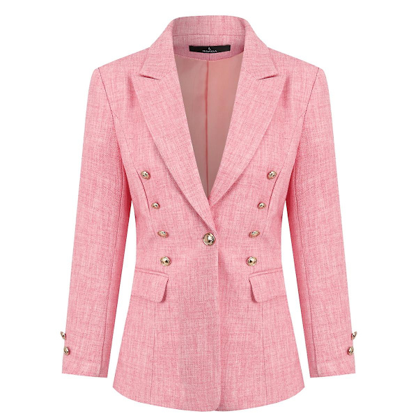 Yynuda dam 2-delad kontorskläder metallspänne Slim Fit affärsdräkt (kavaj + byxor) Pink XS