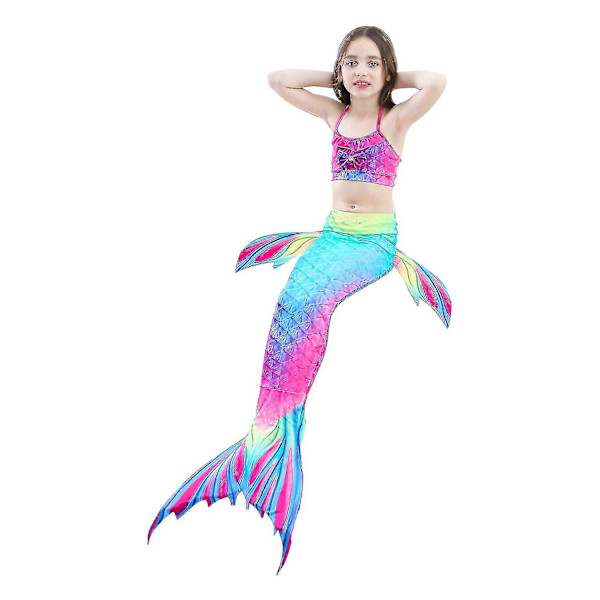 Barn Flickor Mermaid Tail Bikini Set Badkläder Baddräkt Simning Kostnad Inklusive Garland Pannband Färg 11 4-5 år