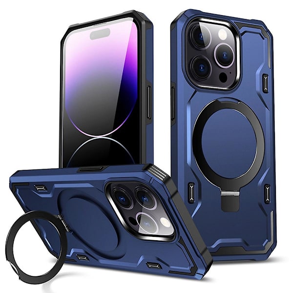 Magsafe- case kompatibelt med Iphone 15 Pro Max, kraftigt stötsäkert case av militärklass med ringstöd Blue For iPhone 15 Pro Max
