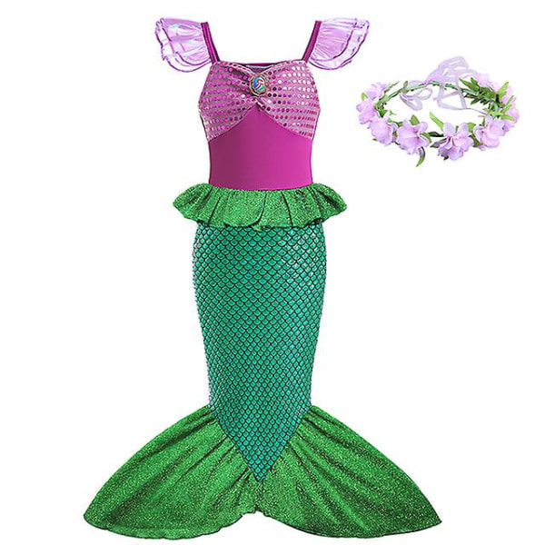 Disney Little Mermaid Ariel Prinsessdräkt Barnklänning För tjejer Cosplay Barn Karneval Födelsedagsfest Kläder Sjöjungfruklänning V 5T(size 120) 2pcs Mermaid Set2