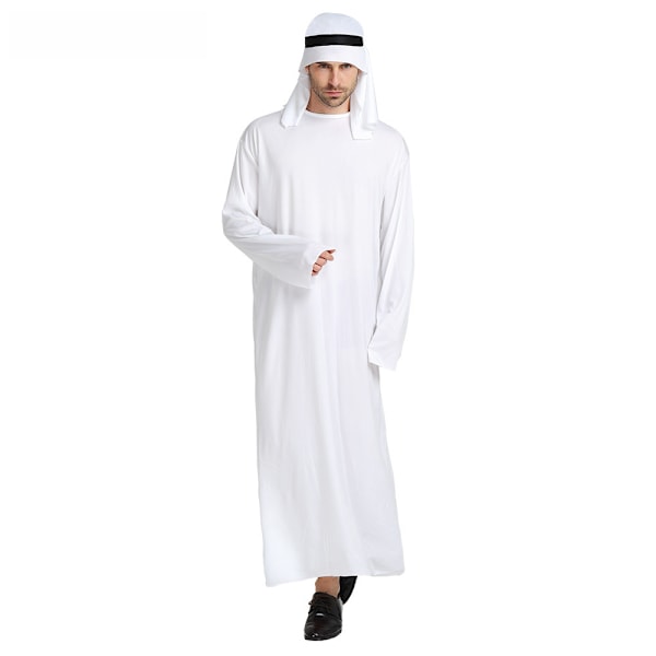 Halloween Carnival cosplay arabisk shejk prins utklädningsdräkt man ren vit Mellanöstern Dubai kläder Support customization XL garment length 150cm