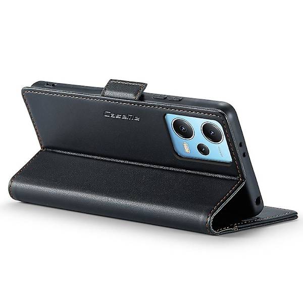 Caseme 023-serien för Xiaomi Redmi Note 12 5g (kina) / (indien) / (global) / Poco X5 5g Litchi Texture Rfid Blockerande case Läder Sta Black