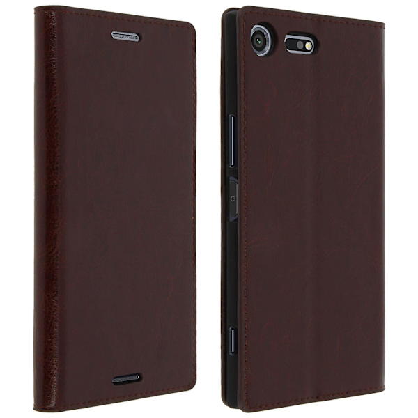 Folio äkta läder Sony Xperia XZ Premium-fodral Case Videoställ Brown