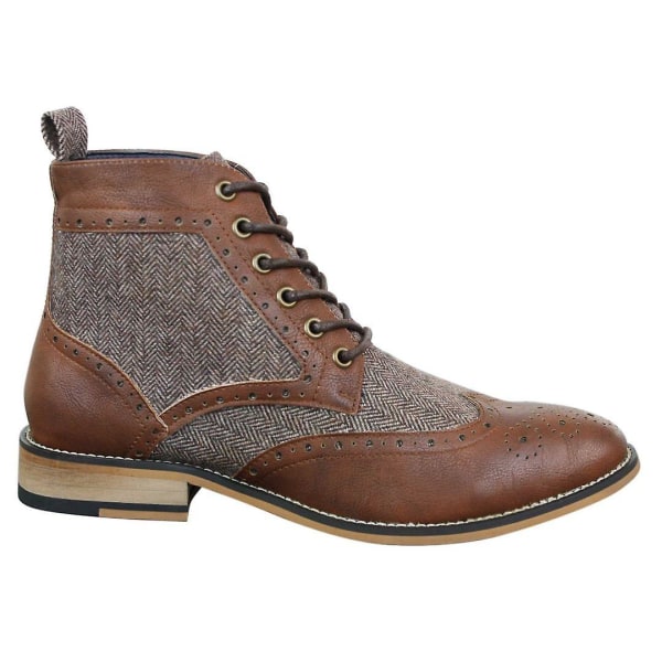 Herr Läder Tweed Herringbone Ankel Boots Skor Sherlock Vintage Classic Brown 9